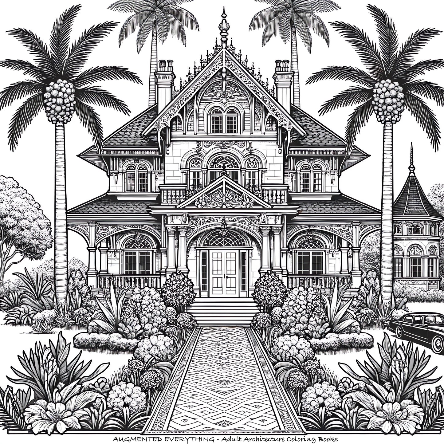 Relaxing Architecture Coloring Book for Adults - The Grand Mansion - Digital Download